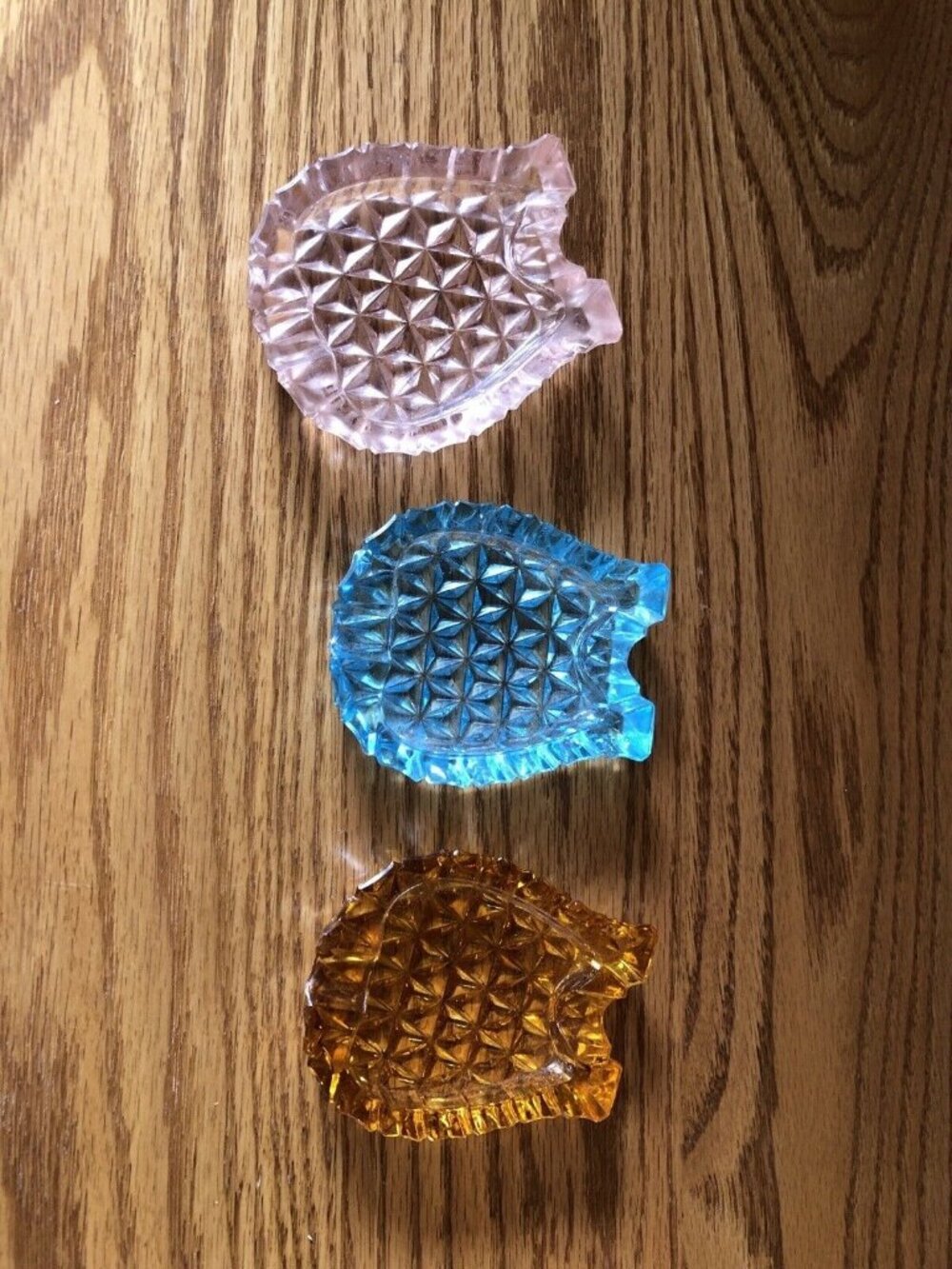 Rare Vintage Depression Glass Ashtrays Set Of 4- Pink Blue Amber - Diamond Patte